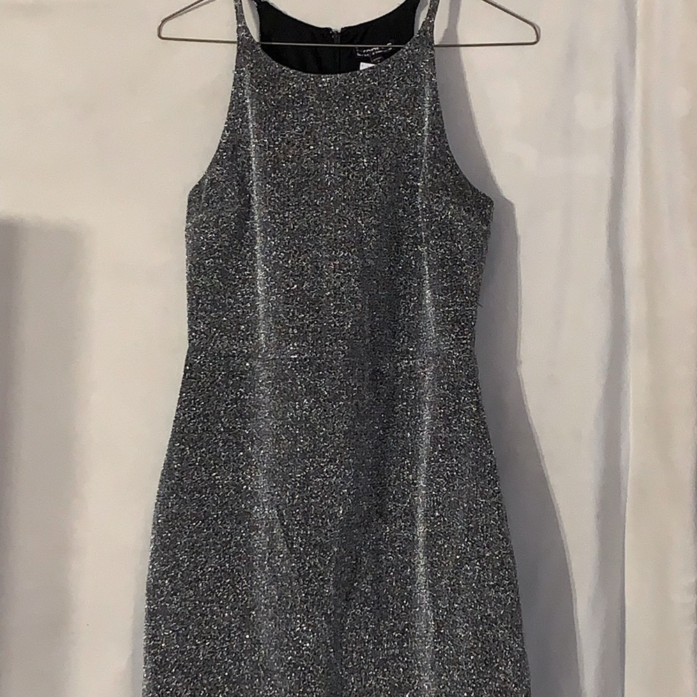 Express Black & Silver Shimmer Asymmetrical Cocktail Dress. Size 6.